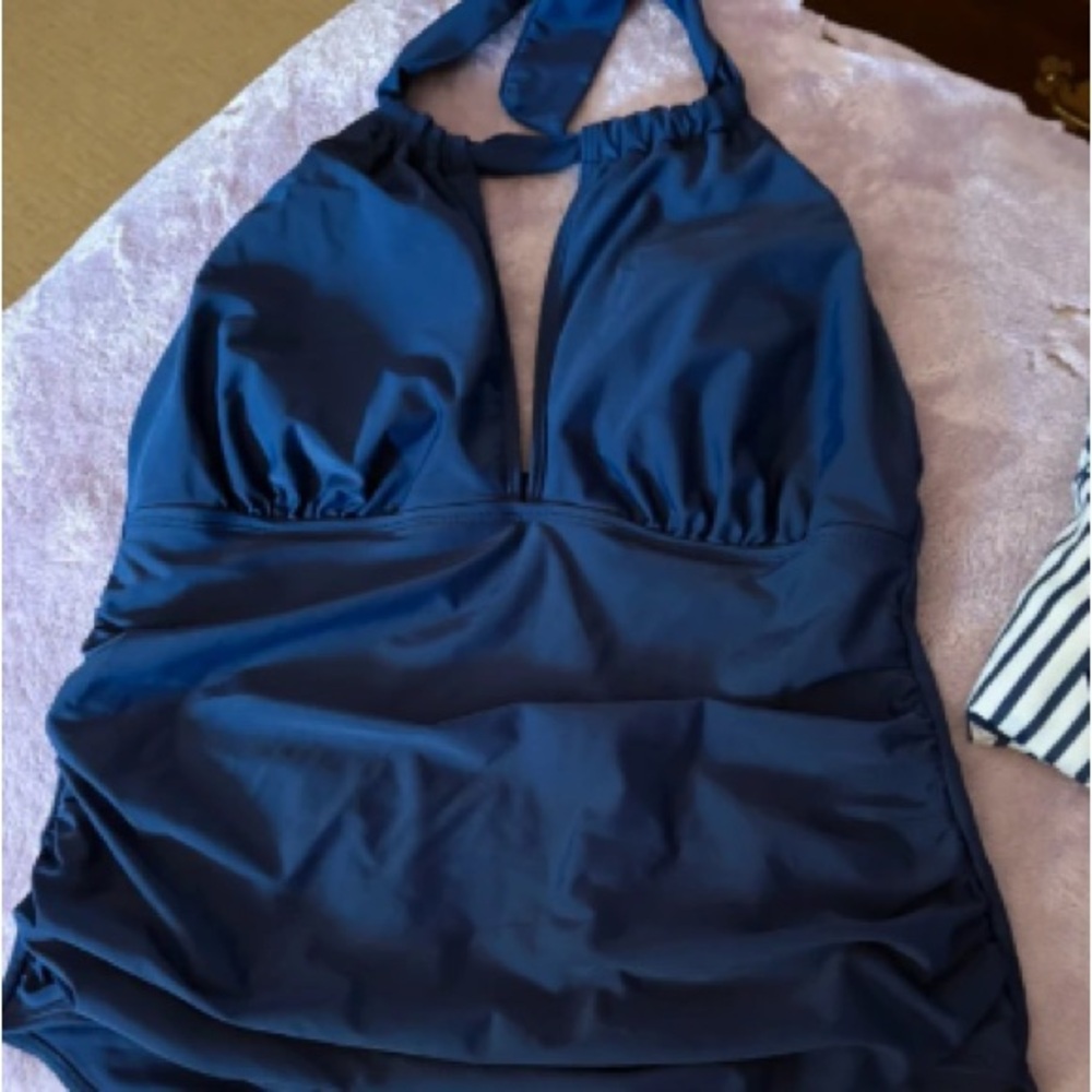 Women’s Navy Halter One-Piece Swimsuit
